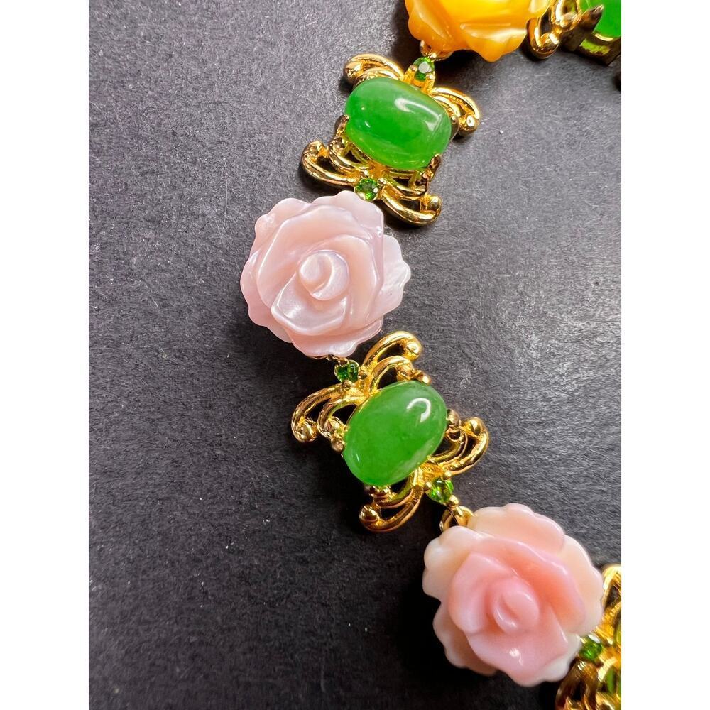 MOP jade and diopside bracelet in gold over sterling silver - Picture 3 of 11
